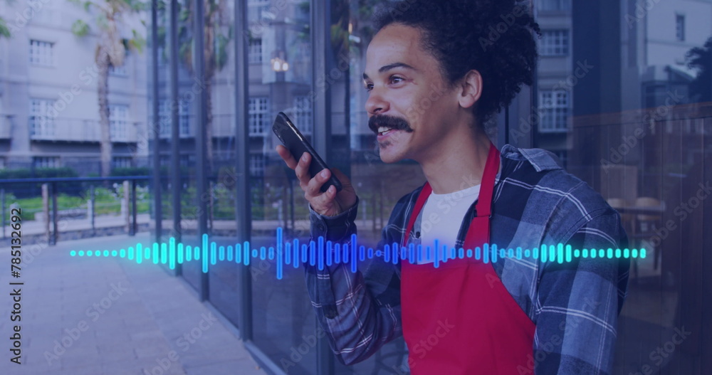 Poster Image of data processing over man using smartphone