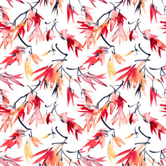 Watercolor autumn tree leaves pattern