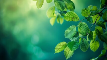 Lush green leaves under sunlight with dew, serving as a serene and vibrant natural background. - obrazy, fototapety, plakaty