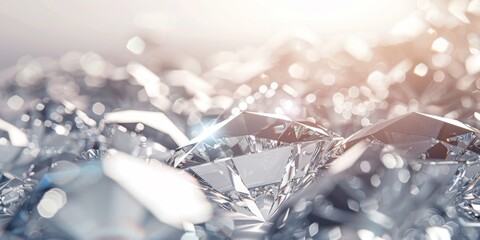 A pristine diamond gleaming brilliantly among numerous sparkling crystals with a soft bokeh effect.