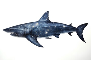 Fototapeta premium Illustration of a shark with starry sky in the background.
