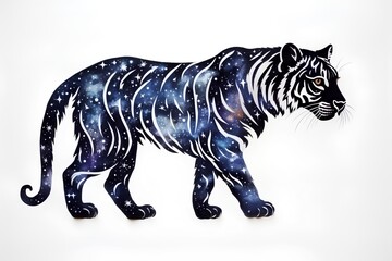 Fototapeta premium Illustration of a tiger on a white background with a starry sky