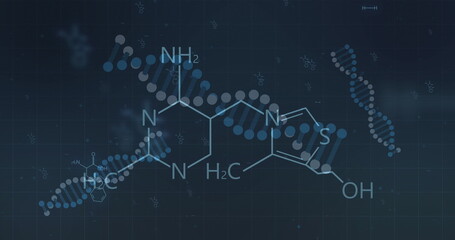 Element structure over rotating dna strands on black background