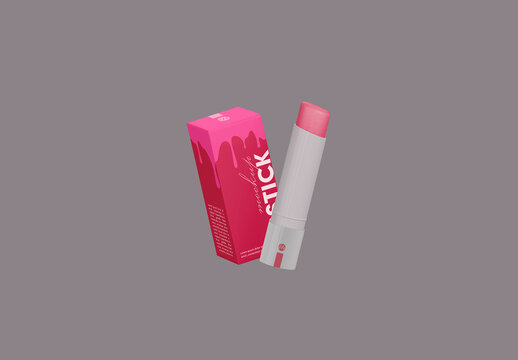 Open Lipstick and Box Mockup