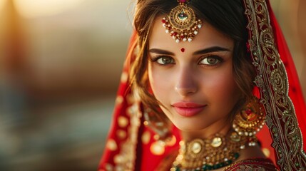 This photo features a stunning Hindu woman wearing traditional Indian attire and adorned with mehndi and kundan jewelry.