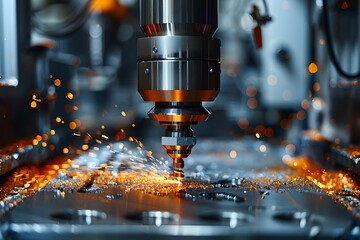 Precision Metalwork: CNC Precision in Action. Concept Metalworking, CNC, Precision Machining, Manufacturing Processes, Metal Fabrication - obrazy, fototapety, plakaty