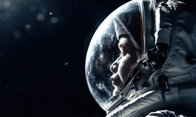 Profile portrait of astronaut in helmet - obrazy, fototapety, plakaty
