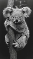 AI-generated illustration of a koala perched on a tree