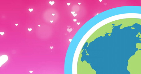 Image of hearts and globe over pink background