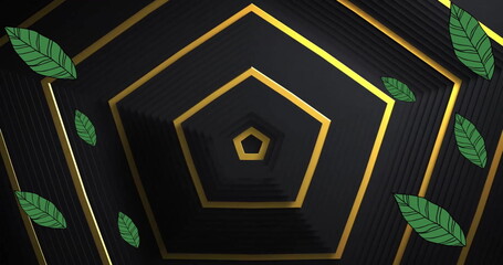 Image of green leaves and shapes over black background