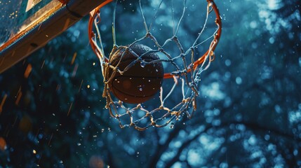 The basketball successfully goes into the hoop. - obrazy, fototapety, plakaty