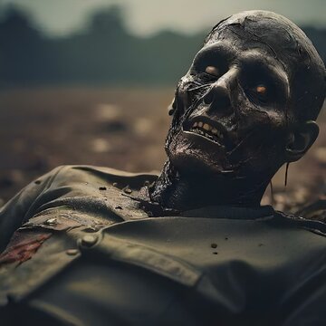 AI-generated illustration of a creepy zombie in military attire