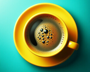 AI generated illustration of A cup of coffee on a blue surface