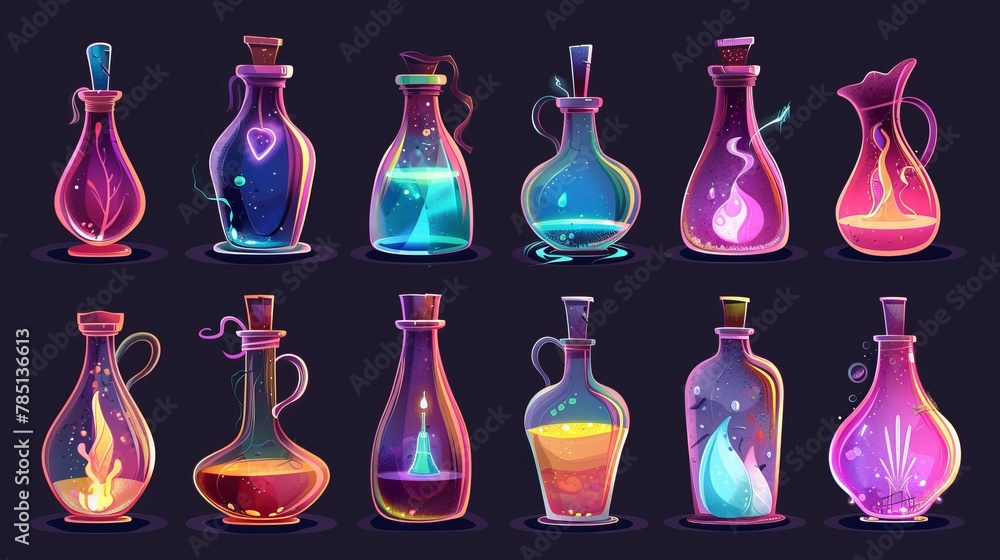 Aufkleber illustration of a magic elixir glass bottle with potion game modern asset. cartoon halloween app int