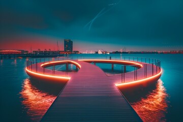a circular bridge illuminated with vibrant LED lights, creating a mesmerizing