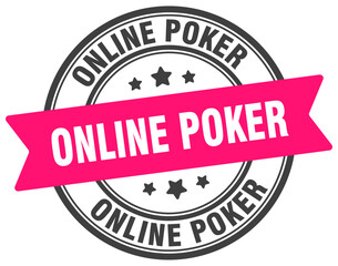 online poker stamp. online poker label on transparent background. round sign