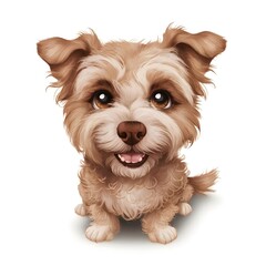 AI generated illustration of a brown and white dog sitting on the floor with a smile on its face