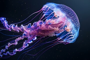 AI generated illustration of a jellyfish swimming in a deep blue sea