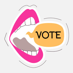 Vote sticker open mouth speech bubble modern colorful style isolated for social media, post, banner, poster