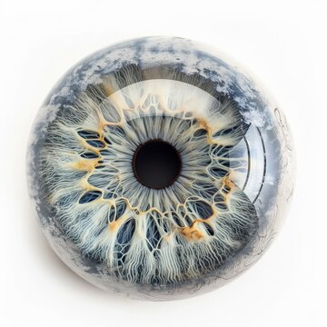 Highly detailed macro image of a human iris, showcasing the unique patterns and texture of the eye.