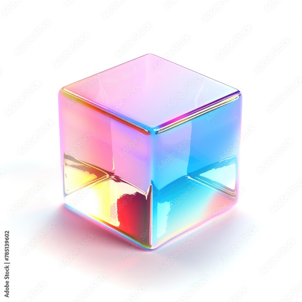 Poster a 3d illustration of a holographic cube with a spectrum of iridescent colors
