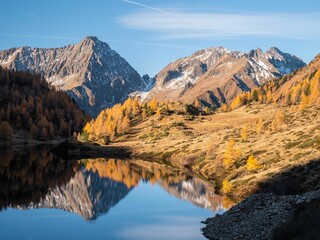 Fototapeta premium Beautiful shot of lake Landschitzsee reflecting trees and mountains in Salzburg, Austria