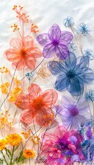 Artistic image of ethereal flowers with a translucent x-ray effect, showcasing a blend of warm and cool hues for a delicate visual presentation - 785140019