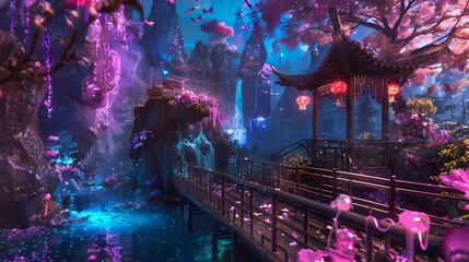 Fototapeta premium Chinese style colorful glass landscape poster background 