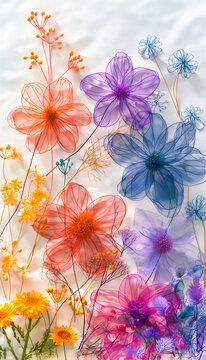 Artistic image of ethereal flowers with a translucent x-ray effect, showcasing a blend of warm and cool hues for a delicate visual presentation