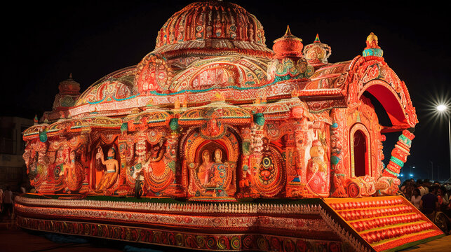 Ratha Yatra, Hindu religious festival. Sacred chariots of the deities. AI generated.