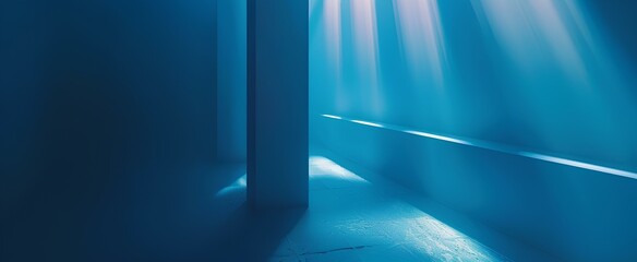 on a blue gradient background, several small beams with clear edges, located in the upper corner of the composition, minimalist style. Presentation, product promotion wallpaper. generative AI