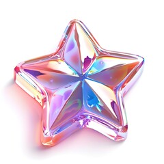 A striking holographic star reflecting vibrant colors with a prominent sheen