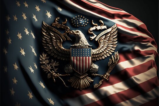 an american flag with a gold eagle and a star spangled flag