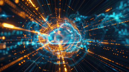 Cloud computing service, data and files storage concept, abstract background with digital cloud symbol. Modern technology