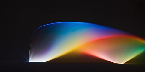 Abstract streak of the Spectrum of light leaking through a gab in a dark scene and being bent by mirrows in a long exposure-like image