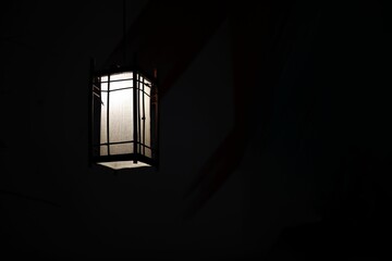 Rectangular Chinese night lantern isolated on a black background