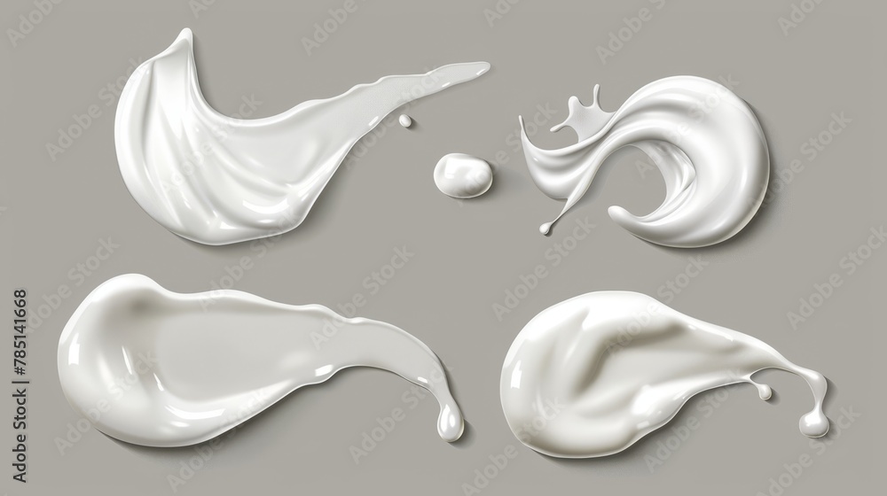 Wall mural an illustration of a white cream swatch and a drop on a gray background. a realistic 3d illustration