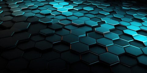 Cyan dark 3d render background with hexagon pattern 