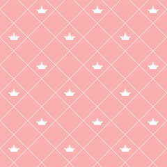 Simple seamless vector pattern with crown. Pink crown ornament.