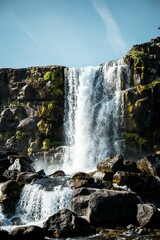 Scenic waterfall in in Thingvellir national park