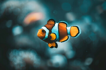 Fototapeta na wymiar Clownfish Swimming in a Vibrant Aquarium