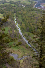 Fototapeta na wymiar Columbia River Gorge and its surrounding beautiful green nature as seen from a hiking trail on Beacon Rock, Washington