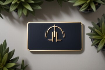 the logo for an audio recording studio with plant on table