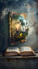 Obraz na płótnie Canvas Vintage Book Illumination: A serene depiction blending old wisdom with modern light, capturing the essence of learning amidst nature's tranquil embrace