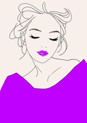A woman with her eyes closed in a purple dress