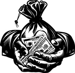 Secure Wealth Hands with Money Emblem Cash Clutch Handheld Money Symbol
