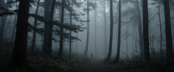 Fototapeta na wymiar AI generated illustration of a hyper-realistic photograph of a foggy forest