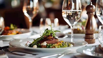 Luxury food service, main course served at a restaurant or formal dinner event in classic English style in the luxurious hotel or country estate,