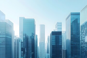 Obraz premium Minimalist Cityscape with Geometric Glass and Steel Skyscrapers in a Monochromatic Palette