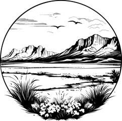 Mountain Majesty Wild Nature Sketch Logo Coastal Canvas Seascape Sketch Icon